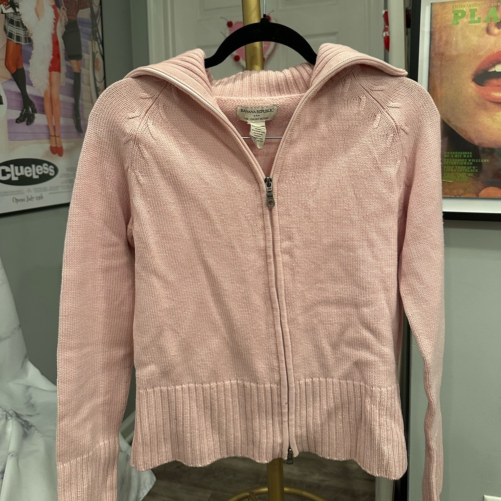 Banana Republic baby pink lightweight zip-up sweater
